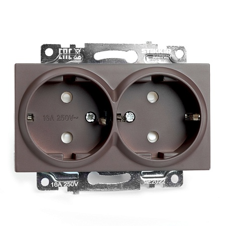 Розетка 2-местная с/з (механизм), STEKKER GLS16-7114-04, 250В, 16А с защитной шторкой, серия Катрин, шоколад - фото