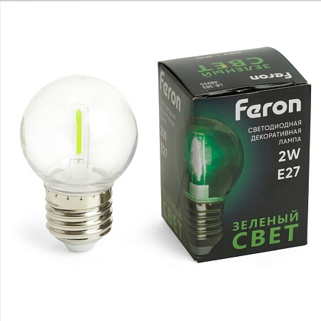 Лампа светодиодная Feron LB-383 Шарик прозрачный E27 2W 230V зеленый - фото