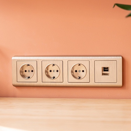 Накладка для телефонной розетки RJ11 шампань рифленый WL10-RJ-11-CP - фото