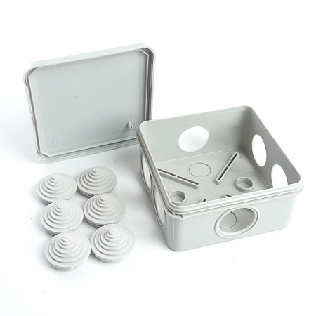 Коробка разветвительная STEKKER EBX10-36-55, 100*100*50мм, 6 вводов, IP55, светло-серая (GE41255) - фото