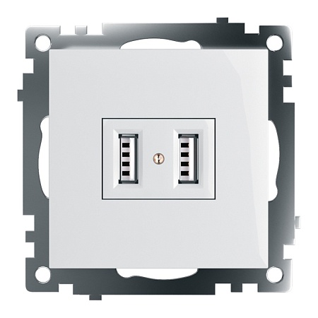 Розетка USB 2-местная (механизм), STEKKER GLS10-7115-01, 250B, 2,1А, серия Катрин, белый - фото