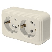 Розетка 2-местная с/з STEKKER, PST16-31-20 (RA 16-238-БЖ), пластик АВС, 250В, 16А, IP20, слоновая кость