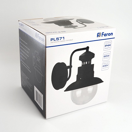 Светильник садово-парковый Feron PL571 на стену вниз 60W 230V E27, черный - фото