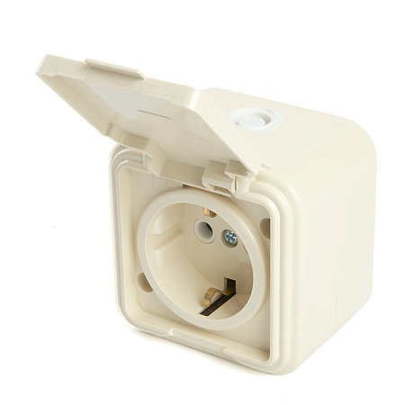 Розетка 1-местная с/з, с крышкой, STEKKER, PST16-21-44 (RA 16-211-БЖ), пластик АВС, 250В, 16А, IP44, слоновая кость (RA 16-211-С) - фото