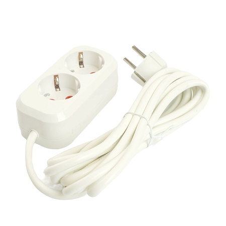 Удлинитель двухместный с/з  STEKKER HM06-21-03 3x1мм2, 3м, серия Home (У10-001), белый - фото