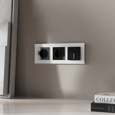 Выключатель одноклавишный с подсветкой (черный акрил) W1110148 - фото