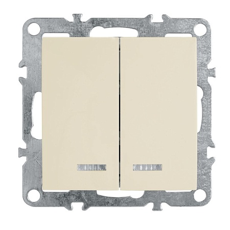 Выключатель 2-клавишный с индикатором (механизм), STEKKER, PSW10-9102-02, 250В, 10А, серия Эрна, слоновая кость - фото