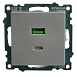 Розетка 2-местная USB + type C (механизм)), STEKKER GLS10-7116-03 , 250B, 3А, max 20W, серия Катрин, серебро - фото