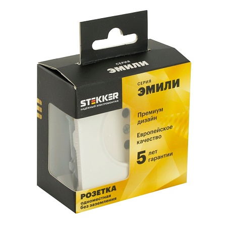 Розетка 1-местная с защитной шторкой (механизм), STEKKER, б/з, 250В, 16А, серия Эмили, RST16-5109-01 , белый фарфор, soft touch - фото