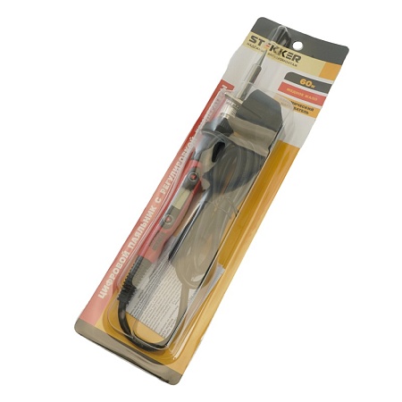 Паяльник с регулировкой температуры цифровой до500С с керам.нагревателем,60Вт,долговечное жало,230В, STEKKER PLE702-60 - фото