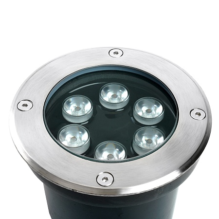Светодиодный светильник тротуарный (грунтовый) Feron SP2802, 6W, AC/DC12-24V, низковольтный, 4000К, металлик, D120*H90mm, вн.диаметр: 90m, IP67 - фото
