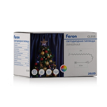 Светодиодная гирлянда Feron CL555 линейная "шарики", статичная, мультиколор, 2м + 0.5м с питанием от батареек, прозрачный шнур - фото