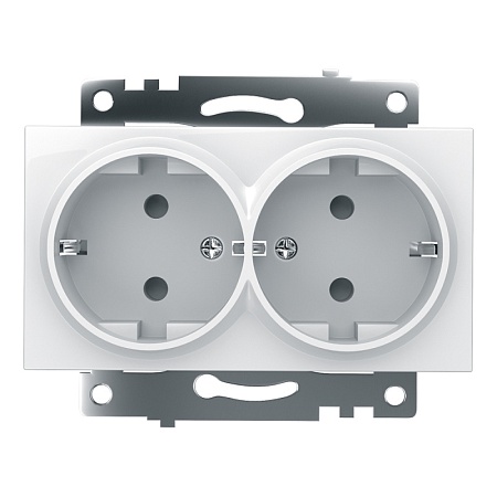 Розетка 2-местная с/з (механизм), STEKKER GLS16-7114-01, с защитной шторкой, 250В, 16А, серия Катрин, белый - фото