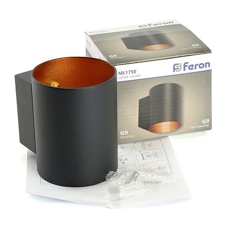 Светильник настенный Feron ML1750 Glow G9,15W, 230V чёрный + золото IP20 - фото