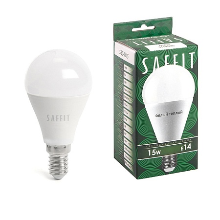 Лампа светодиодная SAFFIT SBG4515 Шарик E14 15W 230V 2700K - фото