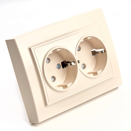 Розетка 2-местная с/з, STEKKER, PST16-9014-02, 250В, 16А с защитной шторкой, серия Эрна, слоновая кость - фото