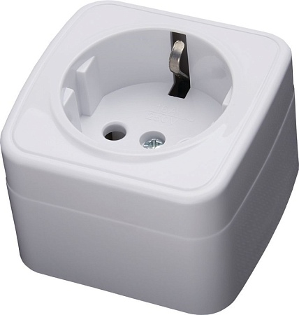 Розетка накладная 1-местная с/з STEKKER, PST16-501-20, пластик АВS, 250В, 16А, IP20, серия Basic, белый - фото