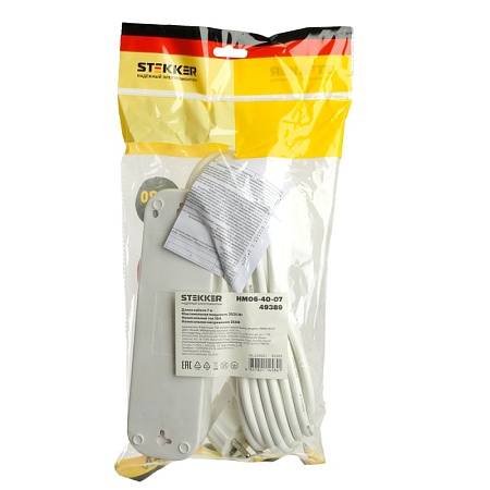 Удлинитель  четырехместный c/з STEKKER HM06-40-07 3x1мм2, 7м, серия Home (У10-429), белый - фото