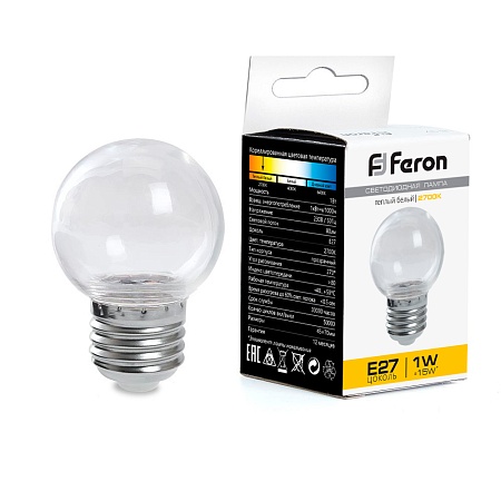 Лампа светодиодная Feron LB-37 Шарик прозрачный E27 1W 230V 2700K - фото
