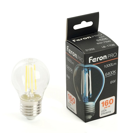 Лампа светодиодная Feron.PRO LB-1706 Шарик E27 1000LM 6W 175-265V 6400K - фото