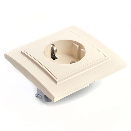 Розетка 1-местная с/з, STEKKER, PST16-9010-02, 250В, 16А с защитной шторкой, серия Эрна, слоновая кость - фото