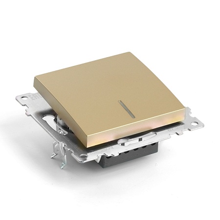 Выключатель 1-клавишный c индикатором (механизм), STEKKER, GLS10-7101-08, 250В, 10А, серия Катрин, золото - фото