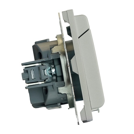 Розетка 1-местная с крышкой с защ. штор, STEKKER, с/з, 250В, 16А, серия Эмили, RST16-5112-10, платиново-серый, soft touch - фото