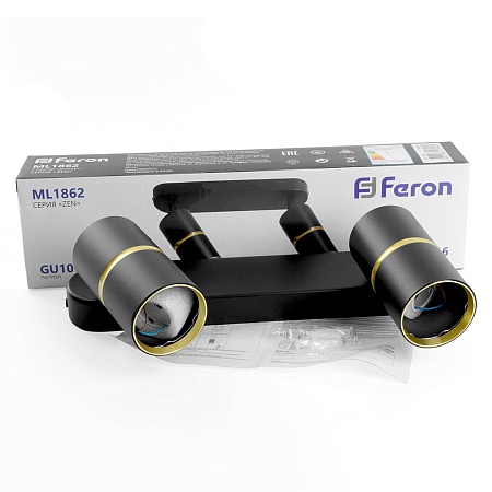 Светильник Feron ML1862 ZEN настенно-потолочный под лампу  GU10, чёрный, золото - фото