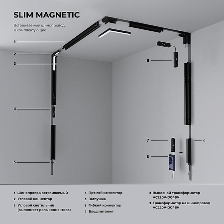 Slim Magnetic Коннектор угловой внутренний для встраиваемого шинопровода под ГКЛ 9,5мм (черный) 85213/00 85213/00 - фото