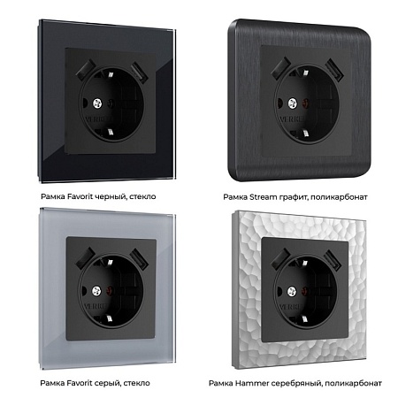 Розетка с заземлением, шторками и USBх2 (черный матовый) W1171508 - фото