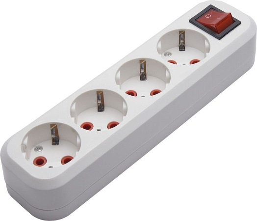 Розетка переносная разборная 4-местная с/з STEKKER, PST16-410-20, с выключателем, 250В, 16A, IP20, белый - фото