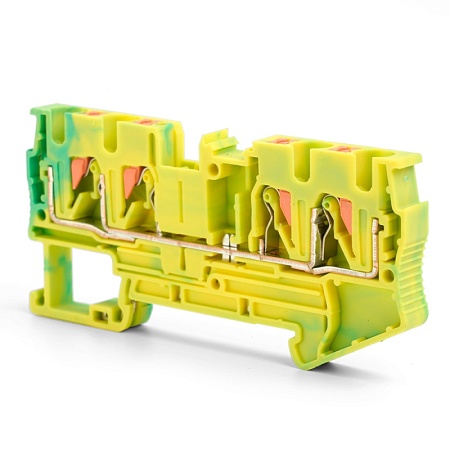 Зажим пружинный, 4-проводной проходной ЗНИ - 4 ,JXB PT 4 , желтый,зеленый LD574-1-40 - фото