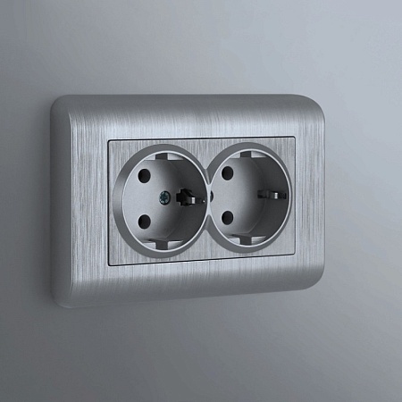 Розетка двойная с заземлением (серебряный рифленый) W1172009 - фото