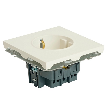 Розетка 1-местная с защитной шторкой с/з (механизм), STEKKER, 250В, 16А, серия Эмили, RST16-5110-01, белый фарфор, soft touch - фото