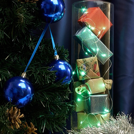 Светодиодная гирлянда Feron CL570 линейная Роса, зеленый, 2м + 0.5м, с питанием от батареек, прозрачный шнур - фото