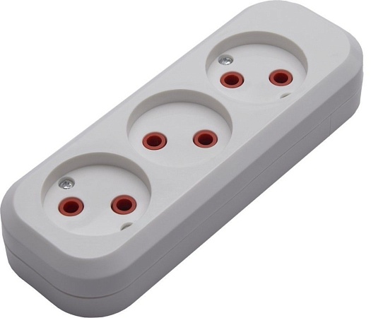 Розетка переносная разборная 3-местная б/з, STEKKER, PST10-300-20, 250В, 10A, IP20，белый - фото