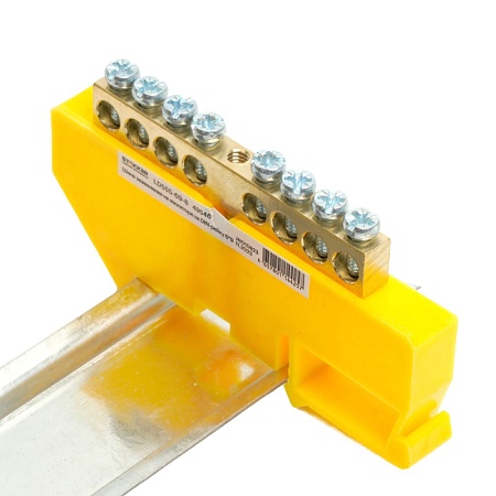 Шина"PE" на изоляторе STEKKER 6*9 на DIN-рейку 8 выводов, желтый, LD555-69-8 - фото