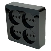 Розетка 4-местная б/з открытой установки, квадрат, STEKKER, 250В, 10А, IP20, серия София, черный, MST10-14S-02