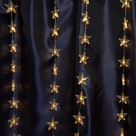 Светодиодная гирлянда Feron CL25 занавес Звездочки  2*1м  + 3м 2700K с контроллером, c питанием от сети 230V, прозрачный шнур - фото