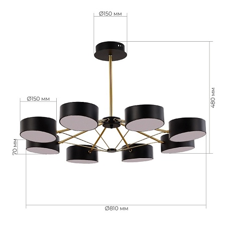 Светильник потолочный Черный, Золотистый/Черный LED 8*10W SLE6005-402-08 - фото