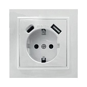 Розетка 1-местная STEKKER, PST16-9016-01, 250В, 2.1А с USB+ type C, серия Эрна, белый