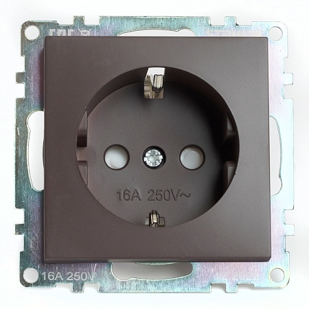 Розетка 1-местная с/з (механизм), STEKKER GLS16-7110-04, 250В, 16А с защитной шторкой, серия Катрин, шоколад - фото