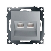 Розетка компьютерная 2-местная RJ-45 (механизм) STEKKER GLS00-7109-03 , серия Катрин, серебро