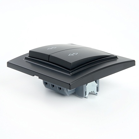 Переключатель 2-клавишный STEKKER  PSW10-9008-03, 250В, 10А, серия Эрна, черный - фото