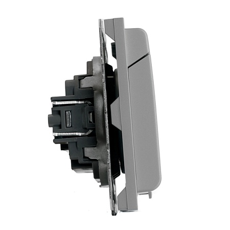 Розетка 1-местная с крышкой с защ. штор, STEKKER, б/з, 250В, 16А, серия Эмили, RST16-5113-10, платиново-серый, soft touch - фото