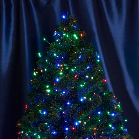 Светодиодная гирлянда Кластер Feron CL09 линейная 10м + 2м 230V мультиколор, c питанием от сети, зеленый шнур - фото