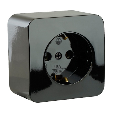 Розетка 1-местная с/з открытой установки, STEKKER, 250В, 16А, IP20, серия София, черный, MST16-11-02 - фото