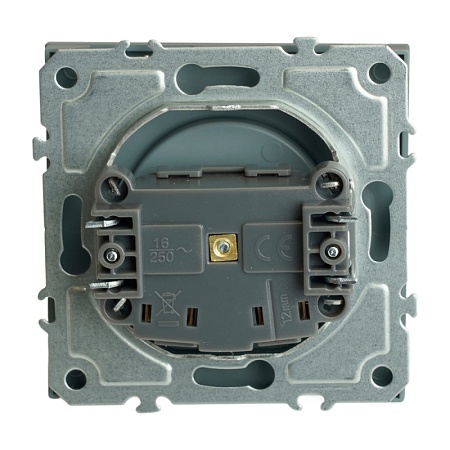 Розетка 1-местная с защитной шторкой (механизм), STEKKER, б/з, 250В, 16А, серия Эмили, RST16-5109-10, платиново-серый, soft touch - фото