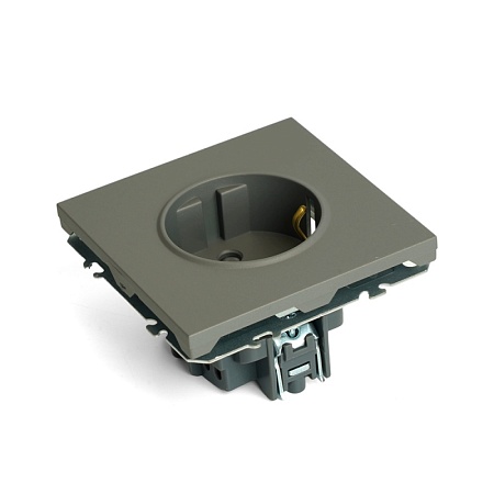 Розетка 1-местная с защитной шторкой с/з (механизм), STEKKER, 250В, 16А, серия Эмили, RST16-5110-10, платиново-серый, soft touch - фото