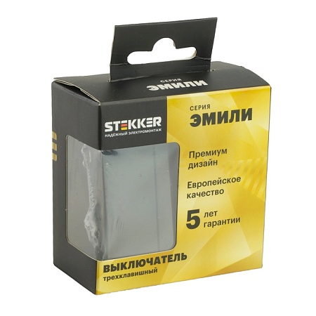 Выключатель 3-клавишный (механизм), STEKKER, 250В, 10А, серия Эмили, RSW10-5108-05, черный уголь, soft touch - фото